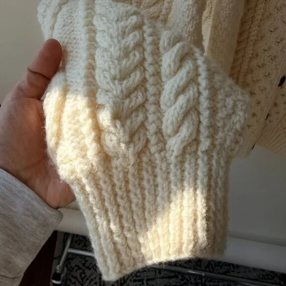Irish Aran Co. Cable Knit Wool Fisherman Cardigan – Cream (Size XL) E28 - Picture 5 of 6